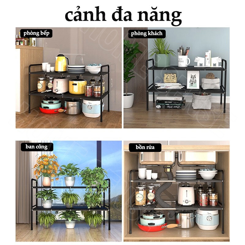 HOMESENCE Kệ Gầm Bếp Để Xoong Nồi Chảo Dưới Gầm Bồn Rửa, Kệ Để Đồ Nhà Bếp Đa Năng Tiện Lợi Khung Inox