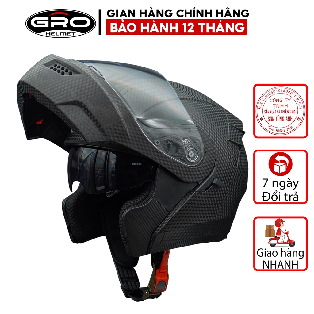 MŨ BẢO HIỂM FULLFACE LẬT CẰM 2 KÍNH CHÍNH HÃNG GRO