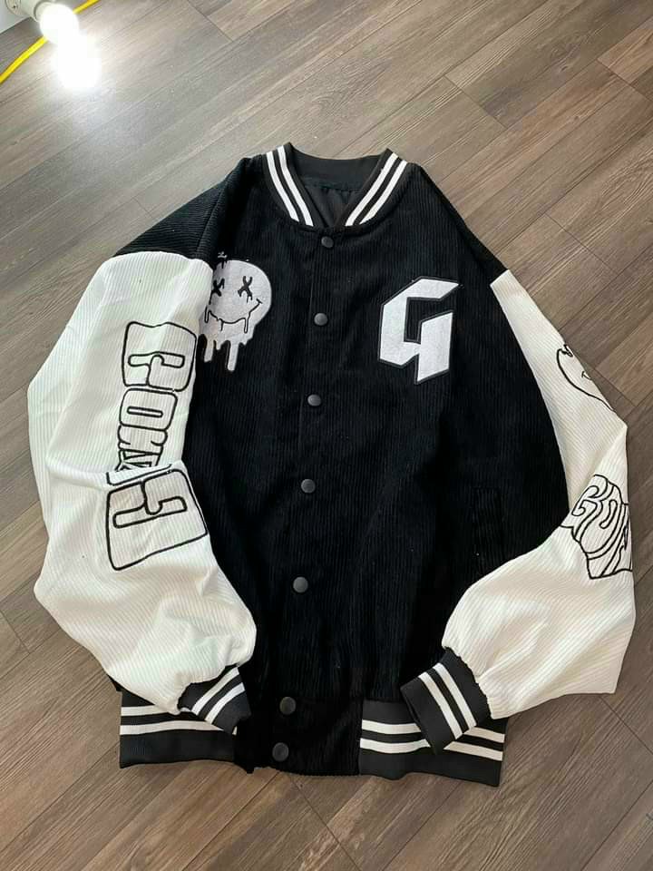 ÁO KHOÁC NHUNG BOMBER , CHẤT LIỆU NHUNG GÂN , THIẾT KẾ HỌA TIẾT IN 3D MẶT CƯỜI GONZ