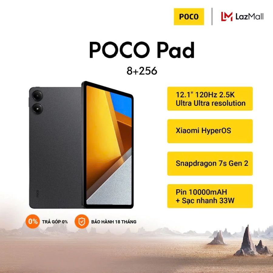 Máy tính bảng POCO Pad (8+256GB) | Màn hình 12,1" 120Hz 2,5K | SD 7sGen2 | Pin 10000mAh + 33W