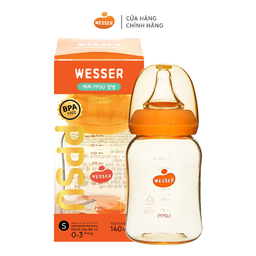 Bình sữa wesser, bình sữa cổ hẹp nhựa ppsu cho bé 60ml - 140ml - 250ml