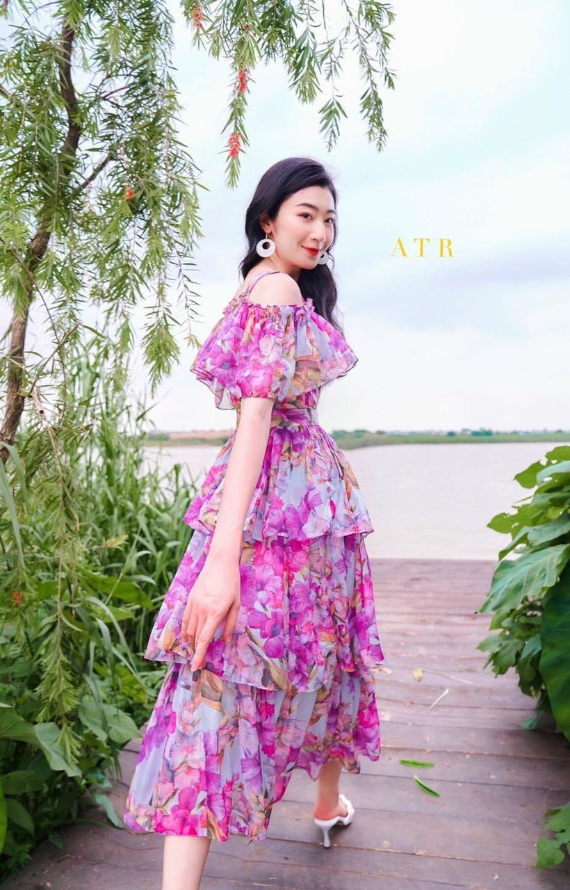 Đầm hoa voan tầng-QH #damnu
