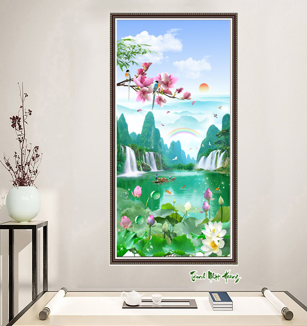 Tranh dán tường hoa sen khổ đứng