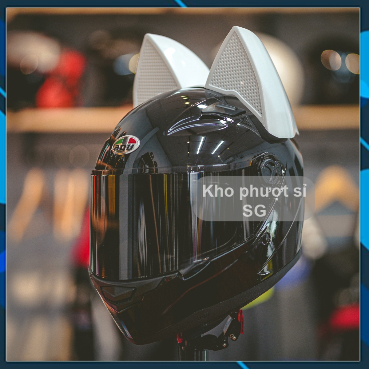 Mũ bảo hiểm tai mèo AGU đen bóng đi phượt - Nón fullface AGU đen bóng kính đen full black