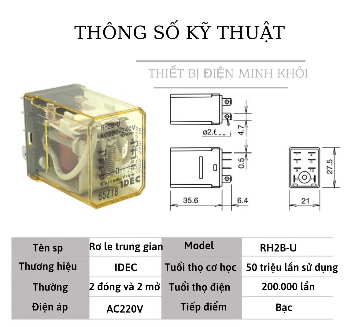 rơ le trung gian IDEC 220V, 24VDC,12VDC kèm đế