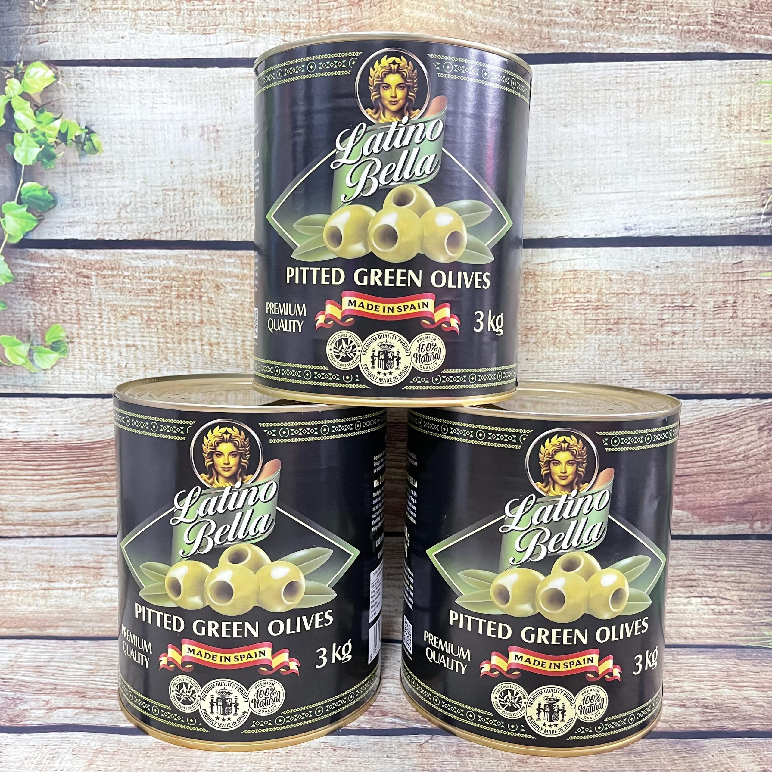Quả oliu đen & quả oliu xanh tách hạt pitted black olives hộp 3kg