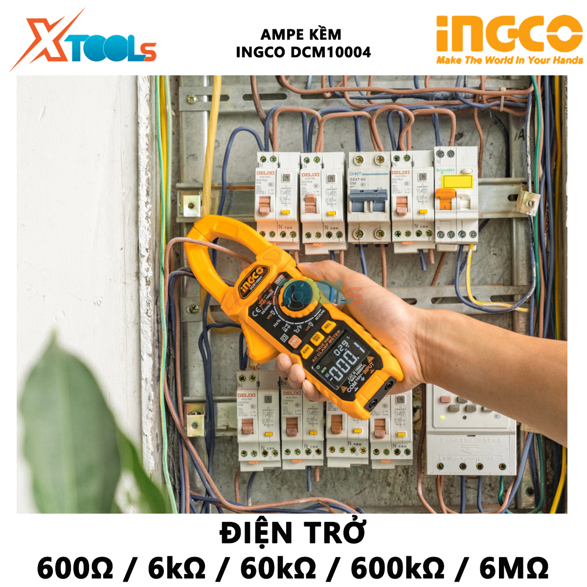 Đồng hồ kẹp AC/DC INGCO DCM10004 | ampe kìm Kỹ thuật số 6000 đếm, lưu dữ liệu,  đồng hồ vạn năng đo điện áp, điện trở, tần số
