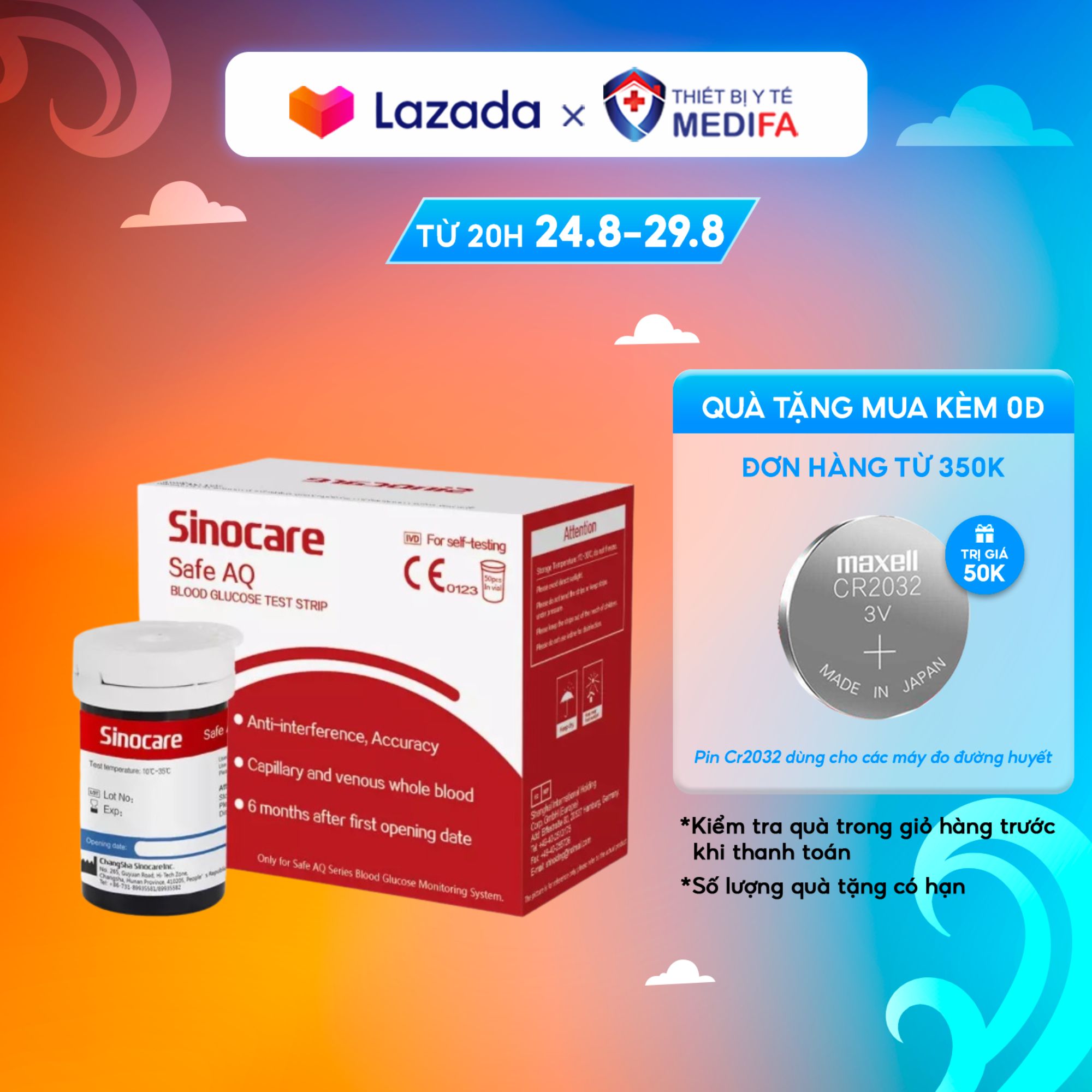 Sinocare que thử đường huyết safe aq smart hộp 50 que kèm 50 kim lấy máu