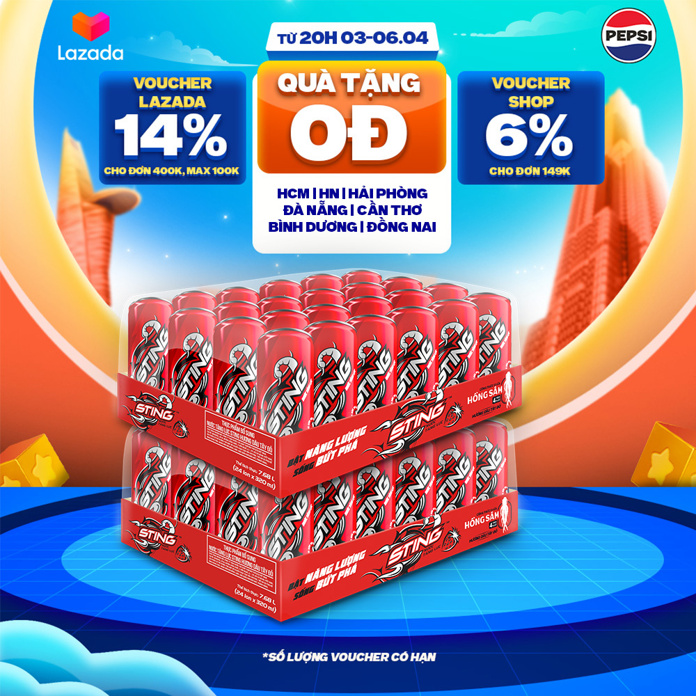 [Sale 25.10-Vc 12%] Combo of 2 Boxes of 24 Cans of Sting Strawberry Energy Drink (320Ml/Can)