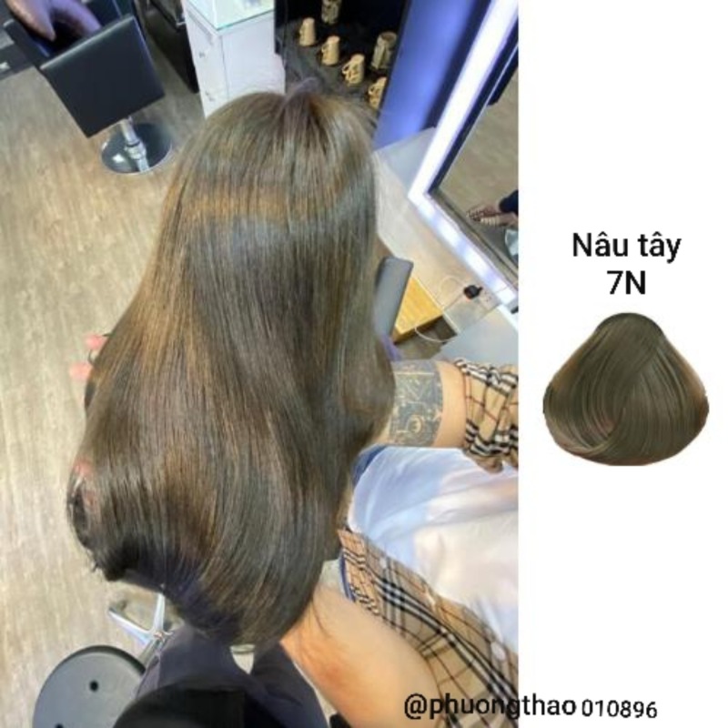 Thuốc nhuộm tóc màu nâu tây ánh rêu (7N) KHÔNG TẨY + TẶNG kèm trợ nhuộm