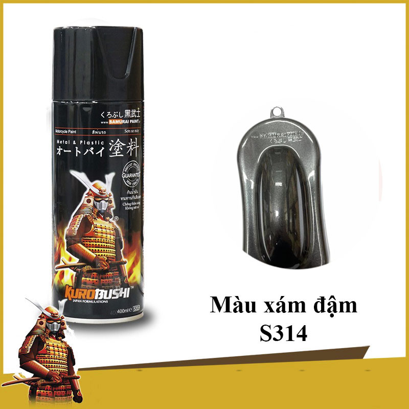 S314_Sơn xịt sơn xe máy Samurai S314 _MÀU XÁM ĐẬM _ DARK GREY.