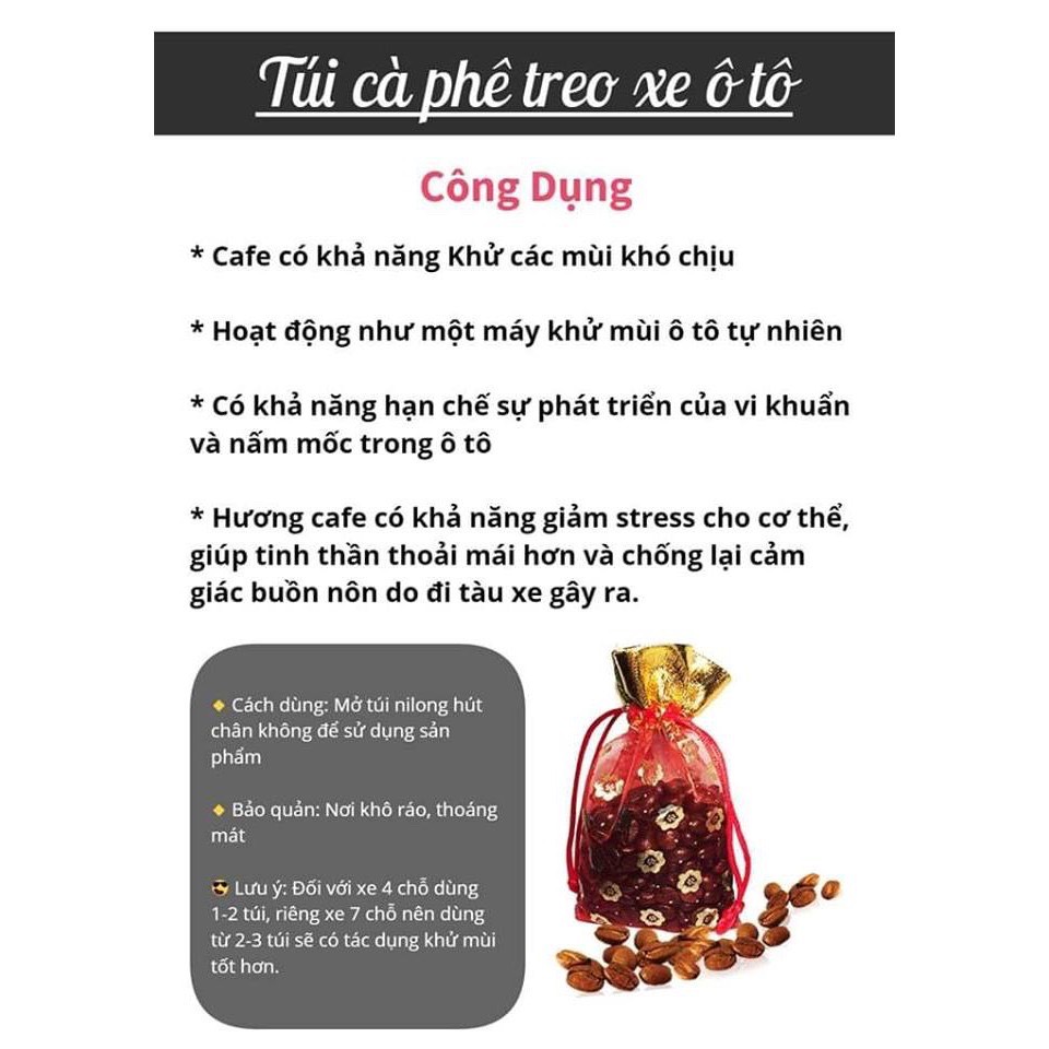 Túi thơm hạt cafe treo xe ô tô cao cấp