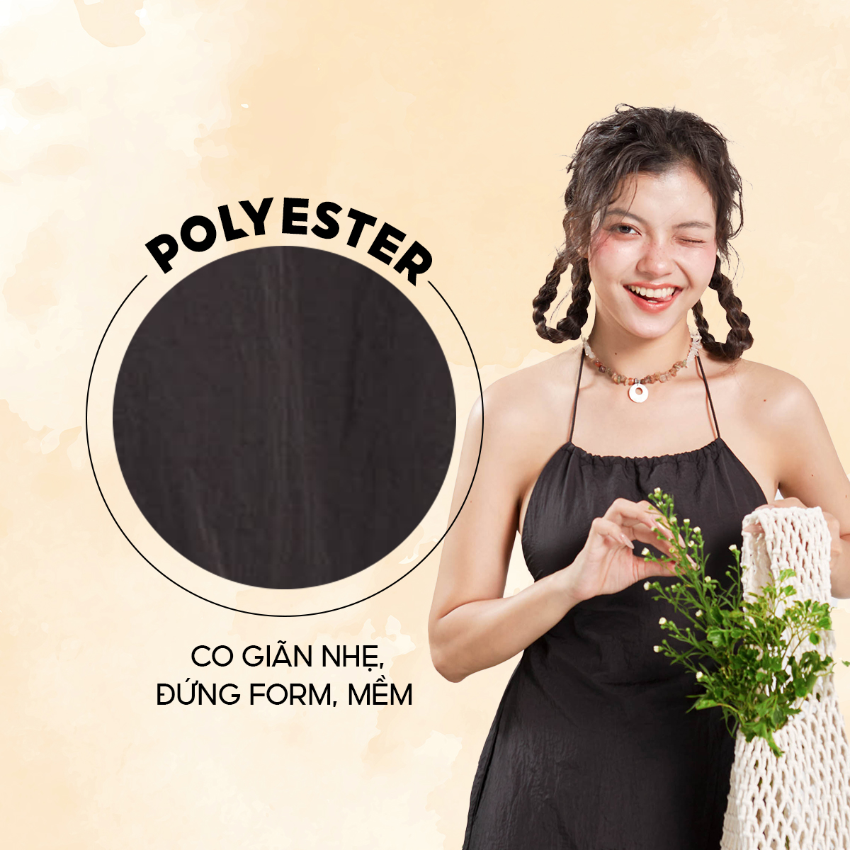 DOTTIE - Đầm midi rút thun cổ yếm - Đen - D0514