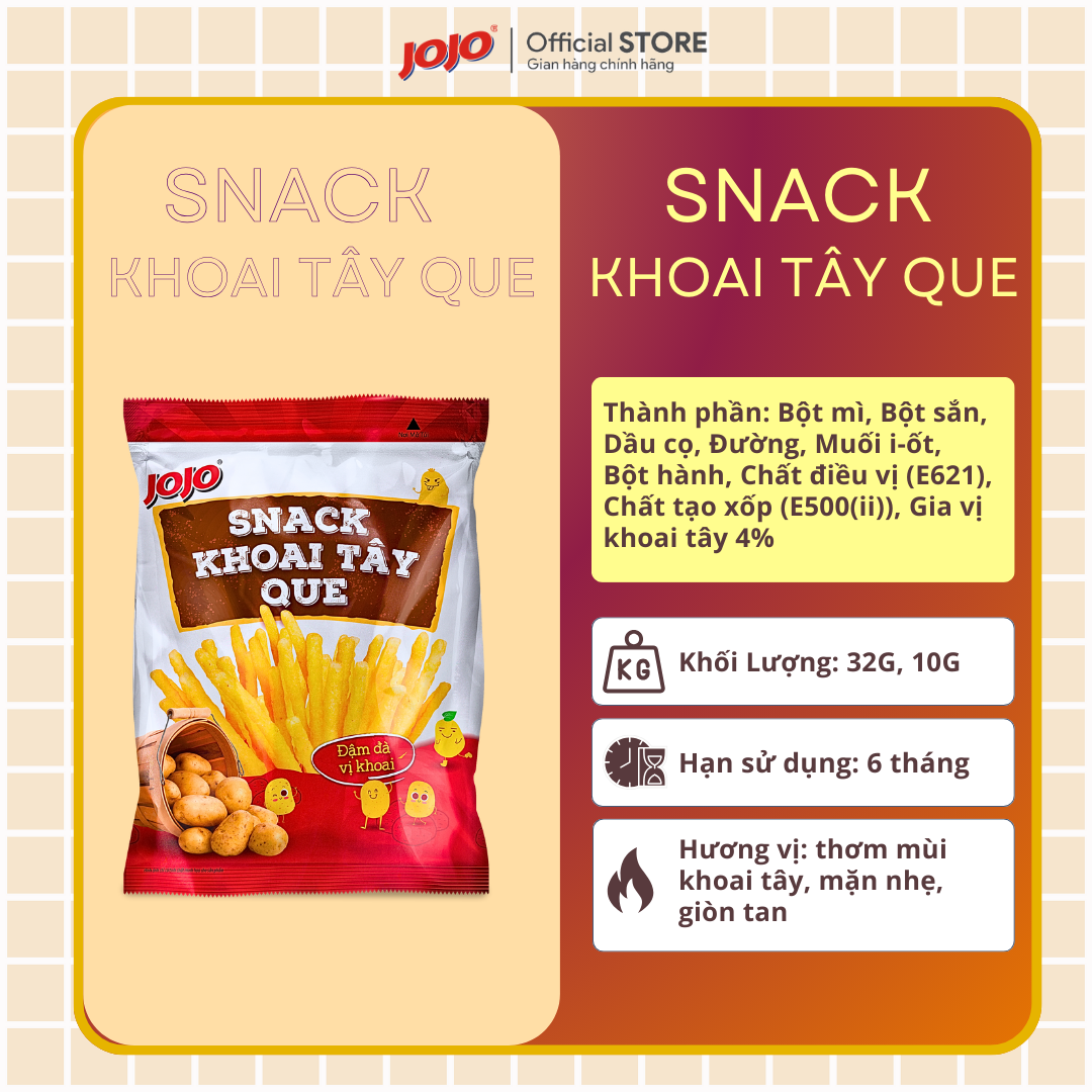 Snack JOJO Khoai Tây Que Loại 32G (Tặng gói đậu Hà Lan loại 30G)
