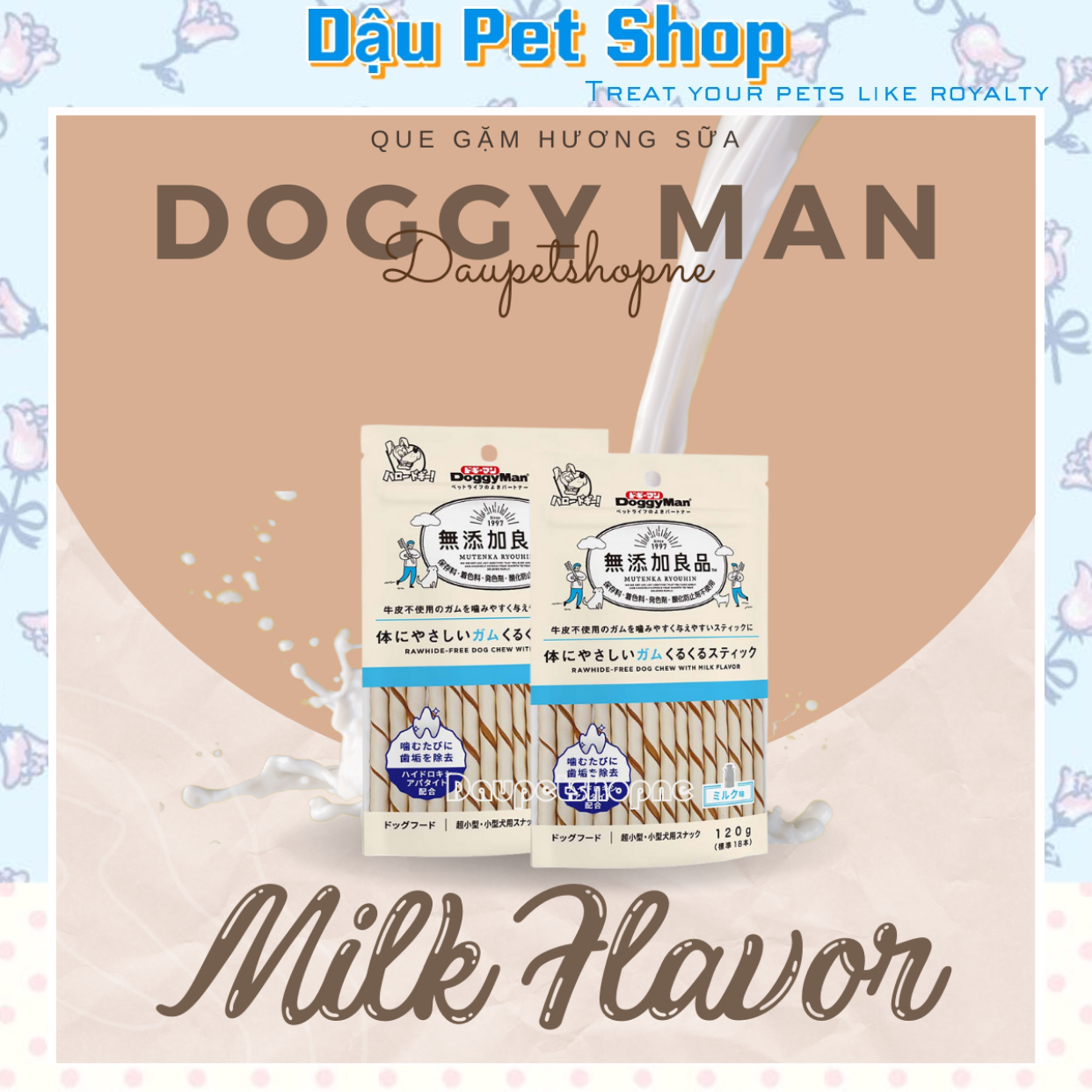 Que gặm sạch răng Doggy Man cho chó - snack thú cưng