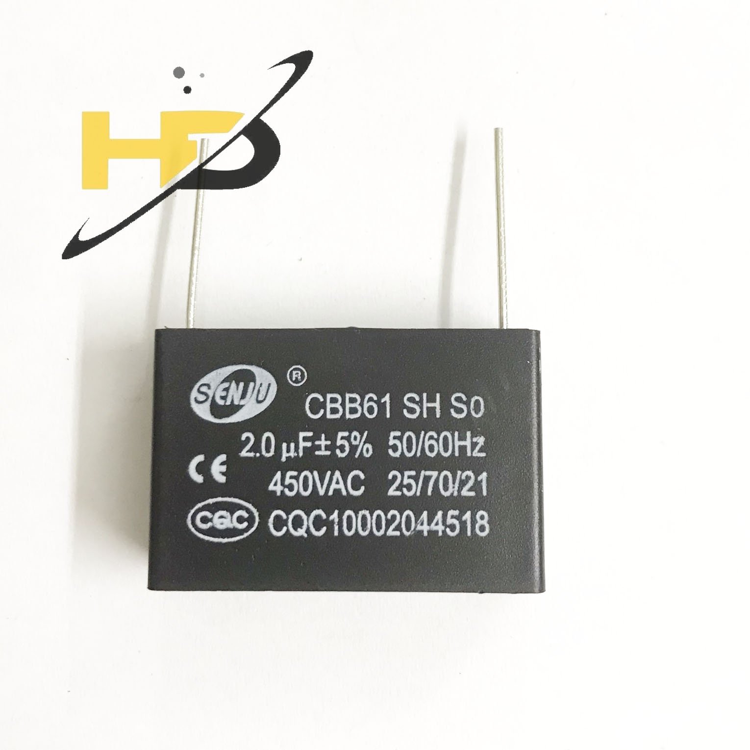 Tụ quạt 2uf 450vac, tụ điện cbb61 sh so 2uf 5% 2 chân cắm