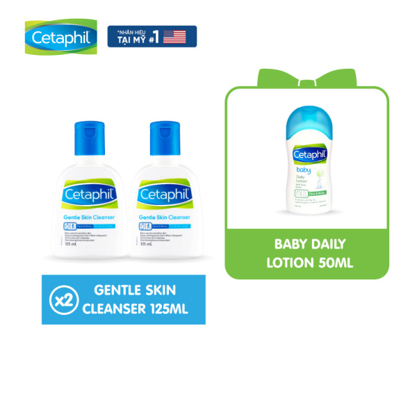 [Tặng dưỡng ẩm Cetaphil Baby 50ml] Combo 2 Sữa rửa mặt làm sạch dịu nhẹ Cetaphil Gentle Skin Cleanser 125ml/chai cao cấp
