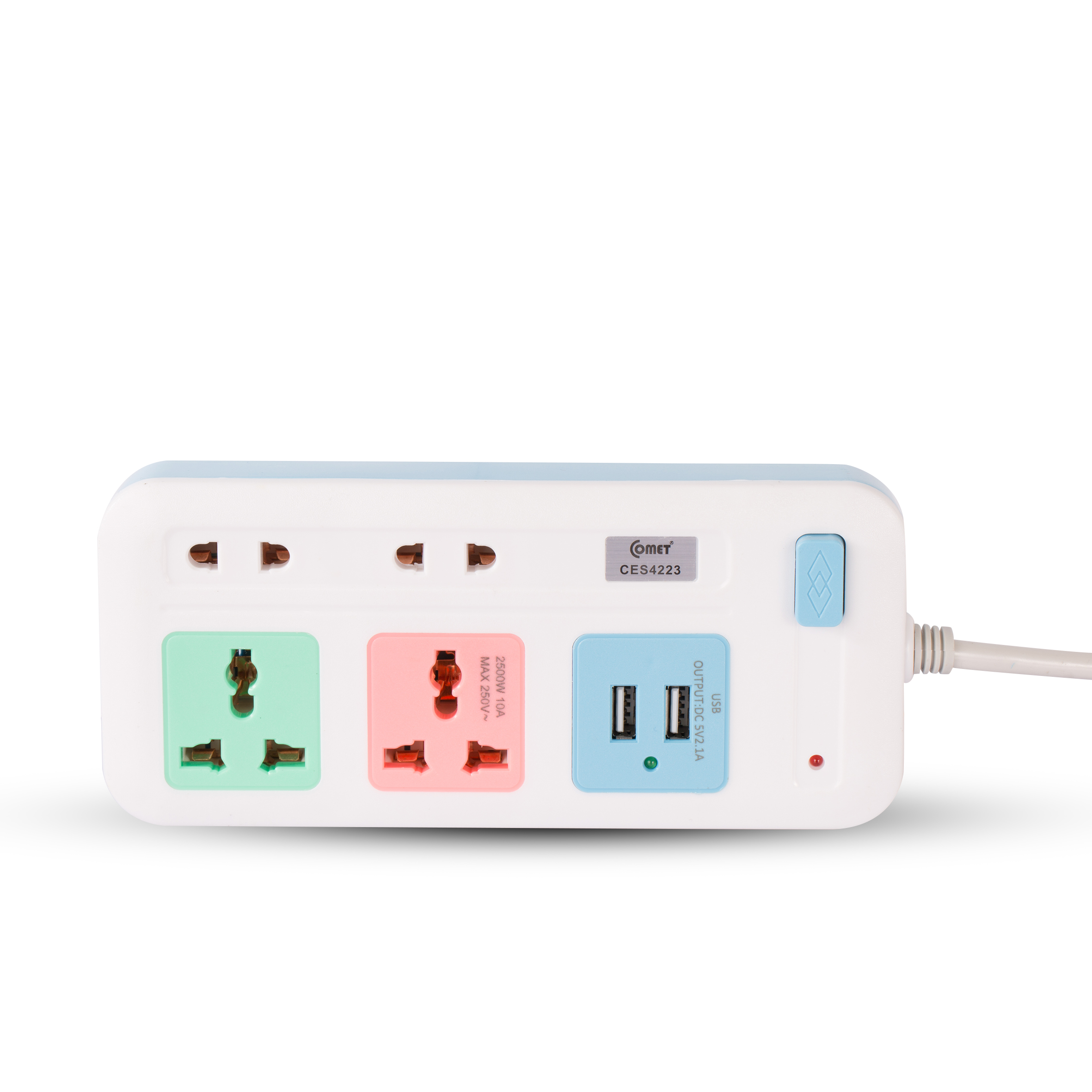Ổ cắm điện nối dài COMET CES4223, tích hợp 2 cổng USB, công tắc nguồn an toàn - Điện Dân Dụng.