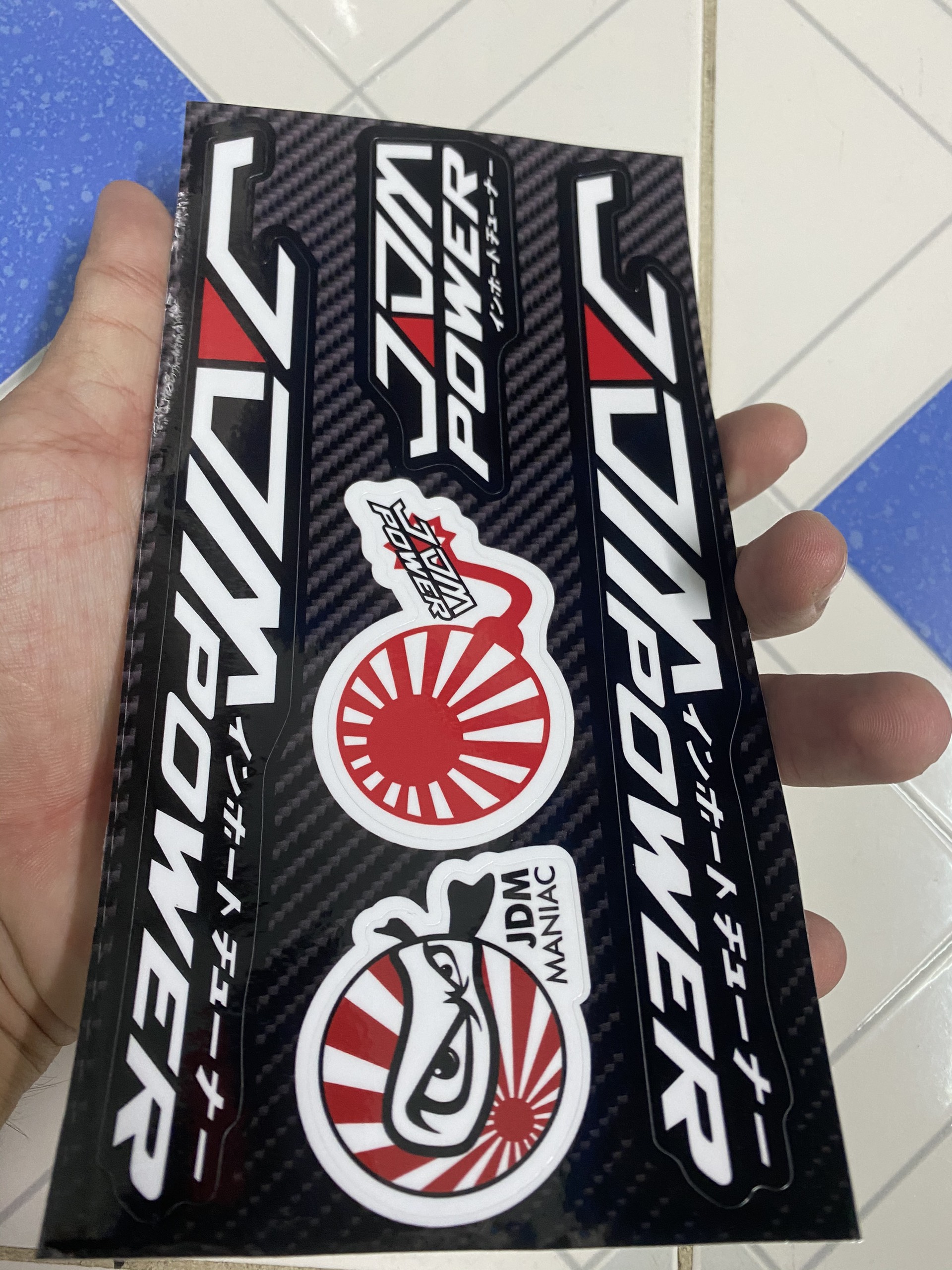 Sét tem logo jdm trắng viền đen 10x19cm