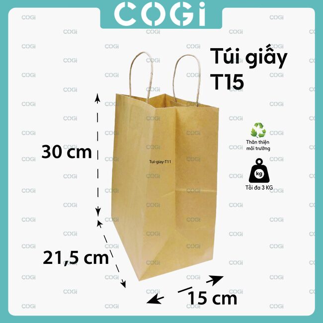 Túi giấy kraft có quai nhiều size dùng 1 lần bảo vệ môi trường chính hãng COGI