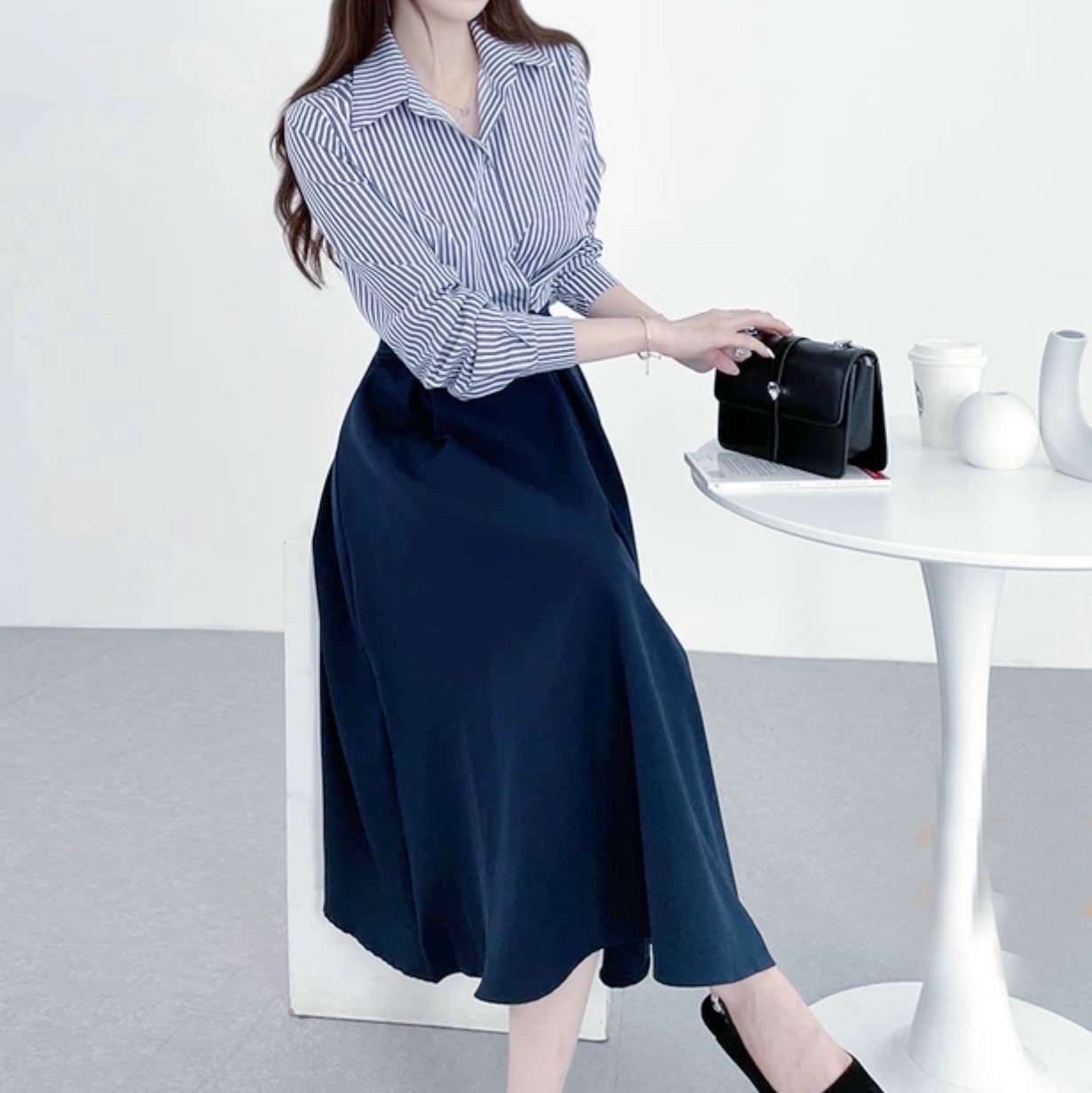Đầm sơ mi nút eo 4 màu