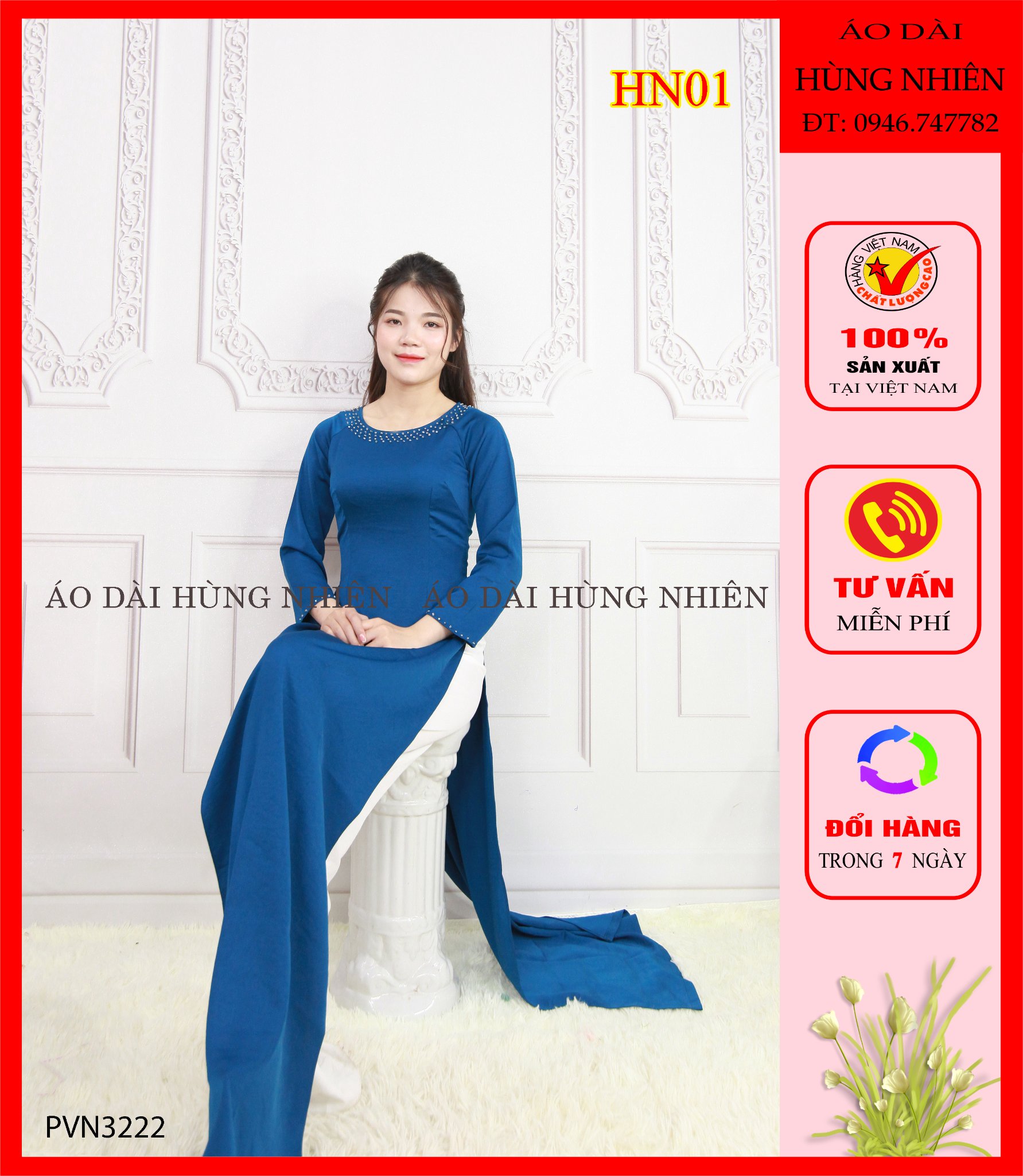 HN01- ÁO DÀI LỤA TÂY THI KẾT ĐÁ PHA LÊ CAO CẤP