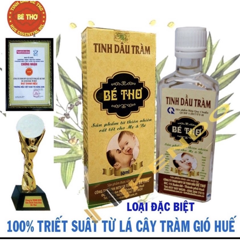 Tinh Dầu tràm Bé Thơ Huế 50ml ( chính hãng hộp vàng , loại nguyên chất có tem chống giả )