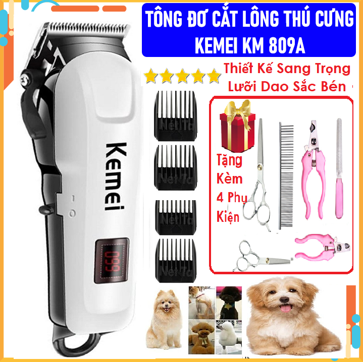 Tông Đơ Cắt Tỉa Lông Chó Mèo Chuyên Nghiệp Kemei Km 809A, Máy Cắt Tóc