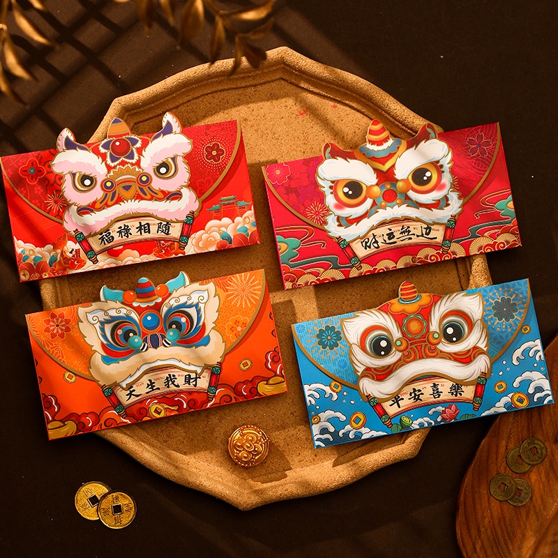 Set 4 Bao Lì Xì Đầu Lân May Mắn Tết 2026