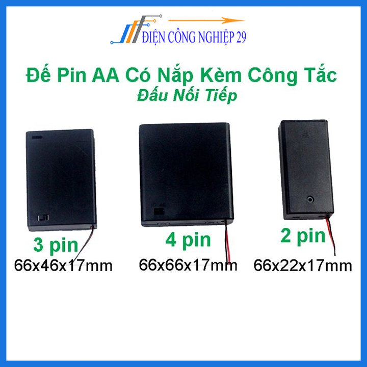 Đế Pin AA Có Nắp, Kèm Công Tắc ( Đấu Nối Tiếp )