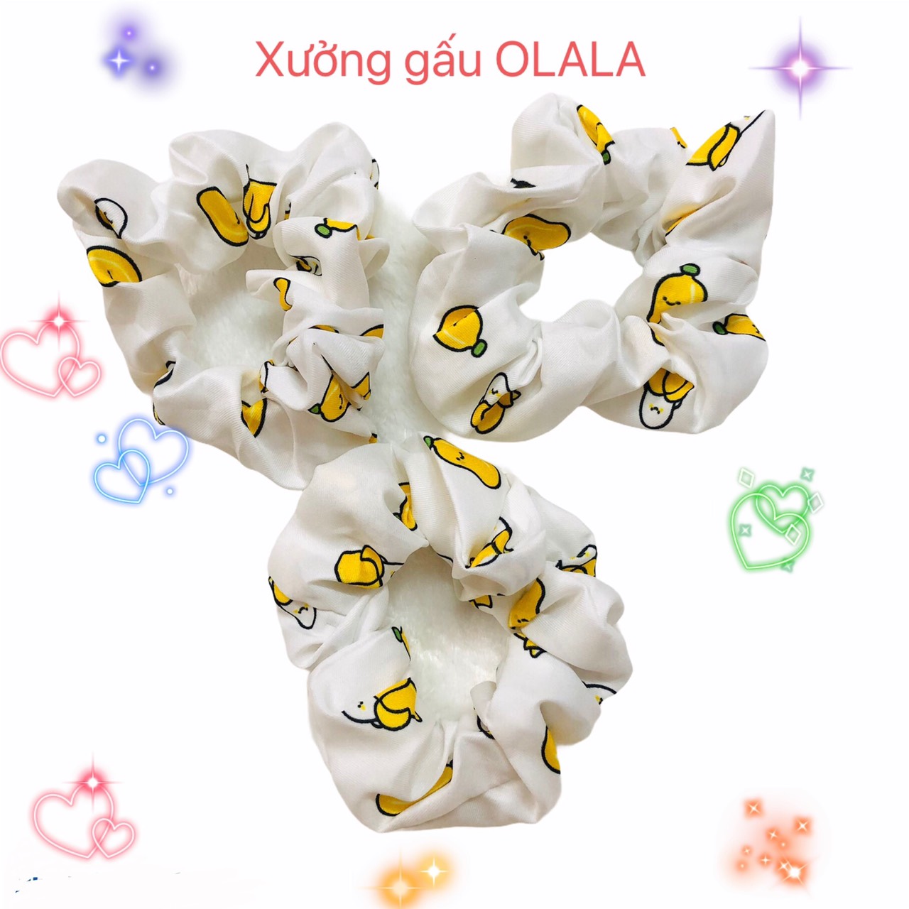 Cột tóc vải Scrunchies Họa Tiết Dễ Thương