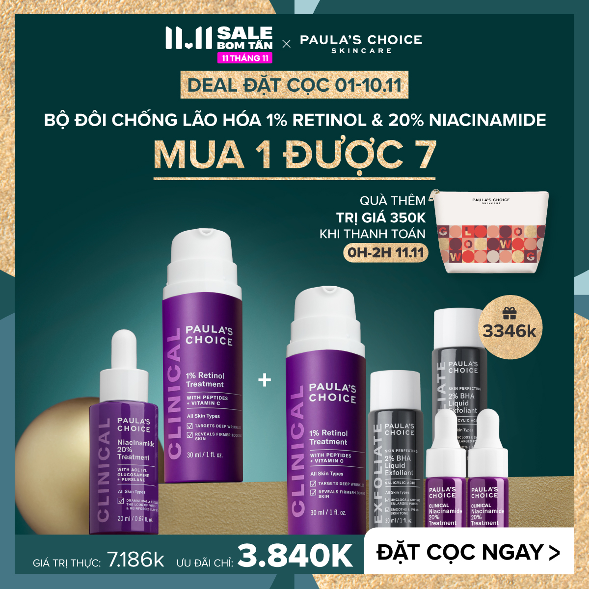 [ƯU ĐÃI ĐẶT CỌC TRƯỚC 01.11-10.11] Bộ đôi sức mạnh chống lão hóa 1% Retinol & 20% Niacinamide Paula's Choice