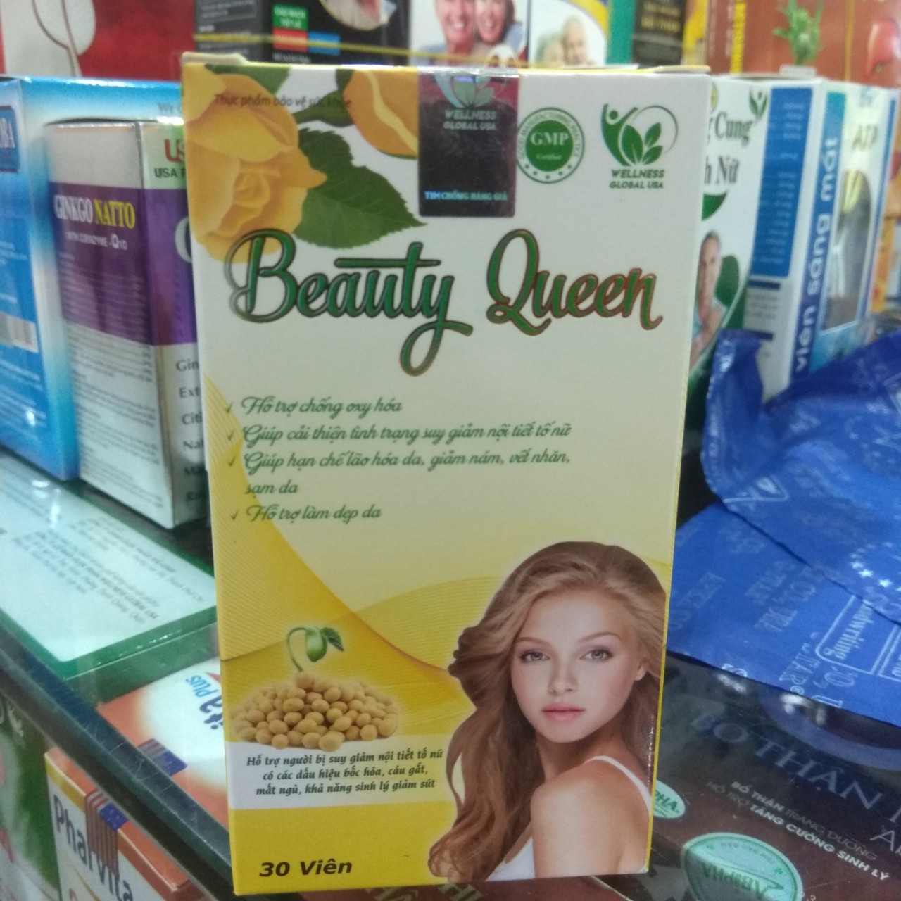 Viên uống đẹp da BEAUTY QUEEN - Giúp đẹp da , chống oxy hóa , giảm lão hóa da ,nám , tàn nhang và tăng cường nội tiết tố nữ - hộp 30 viên.