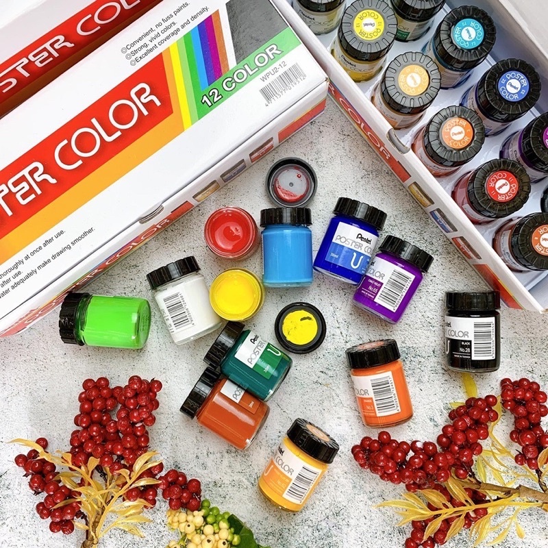 Bộ màu nước Poster PENTEL 12 màu x 30ML.