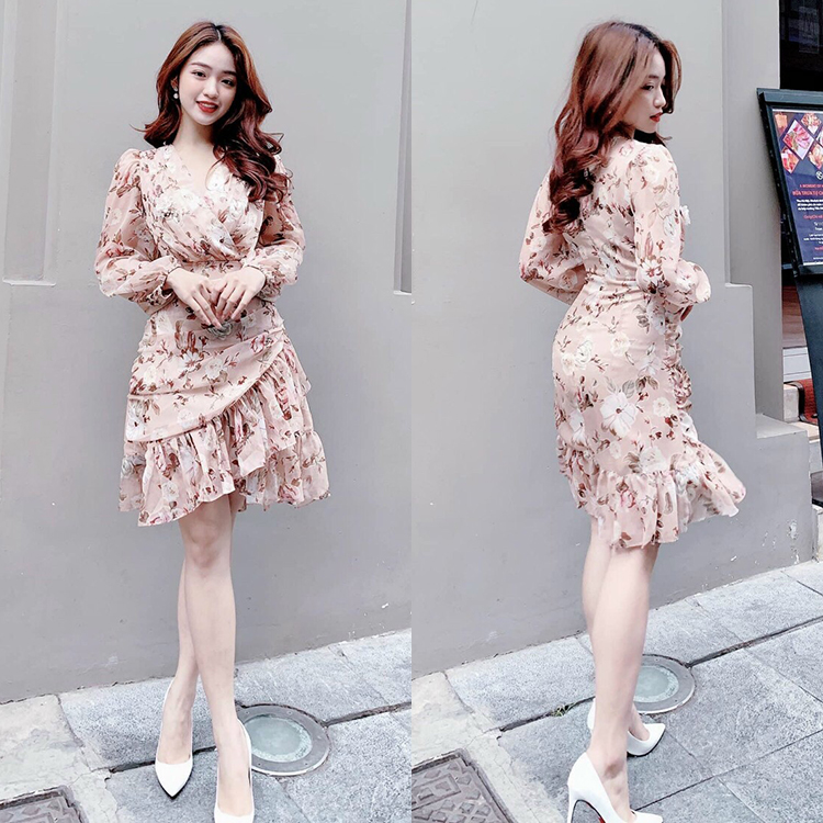[HCM]Đầm Xòe Lụa Cổ Tim Xếp Ly Eo Thời Trang