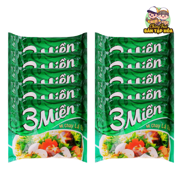 10 gói mì CHAY LÁ ĐA 3 Miền 65g