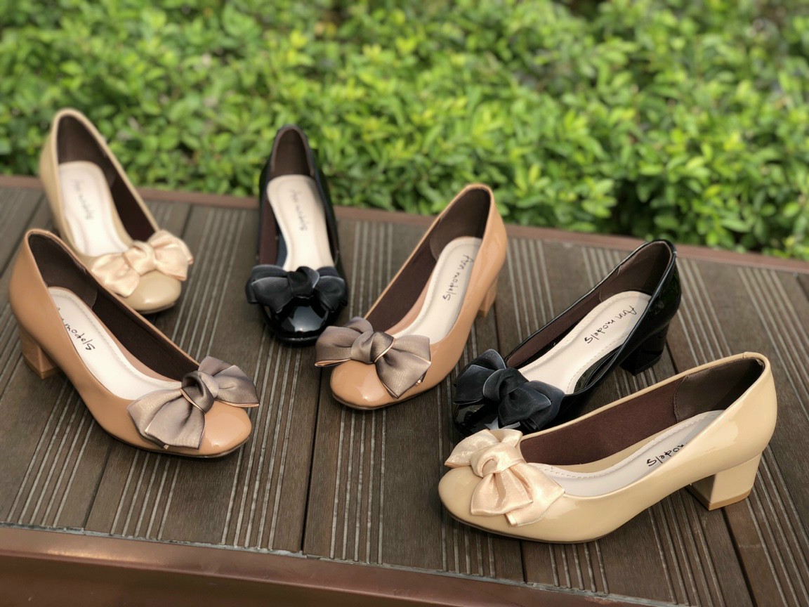 [Ảnh Thật 100%] Giày cao gót 3 phân gót vuông Nơ Anna