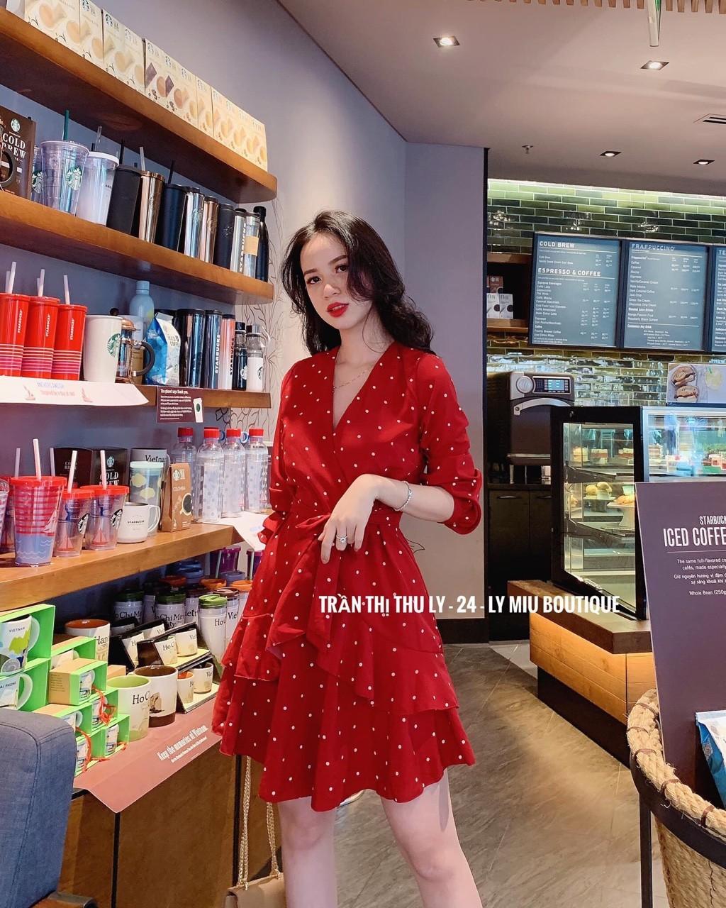 Đầm chấm bi cột nơ -th