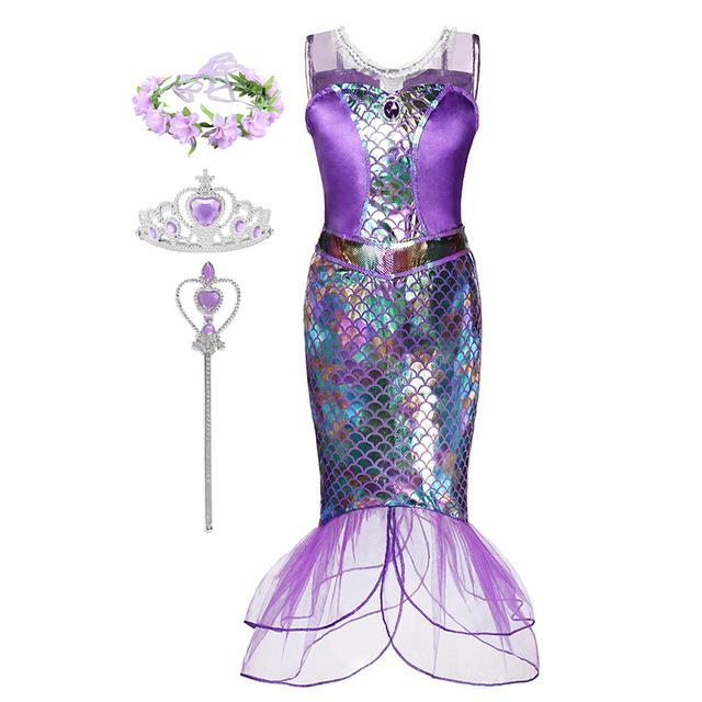 Disney Girls Little Mermaid Ariel Princess Dress Cosplay Costumes For Kids Baby Girl Mermaid Dress Children Carnival Party Dress