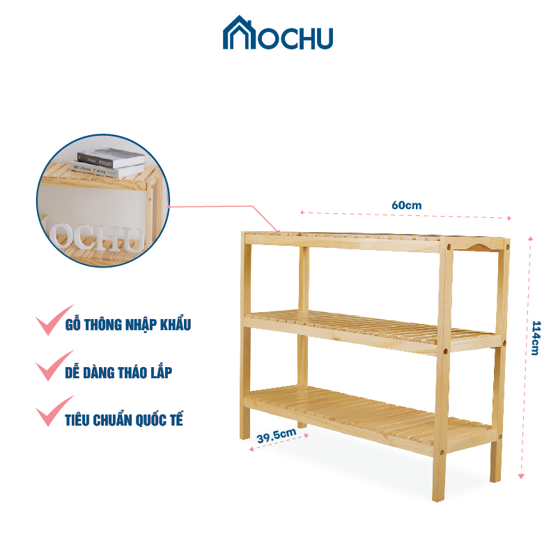 Kệ Đa Năng 3 Tầng Khung Gỗ Thông OCHU - Bench 3F