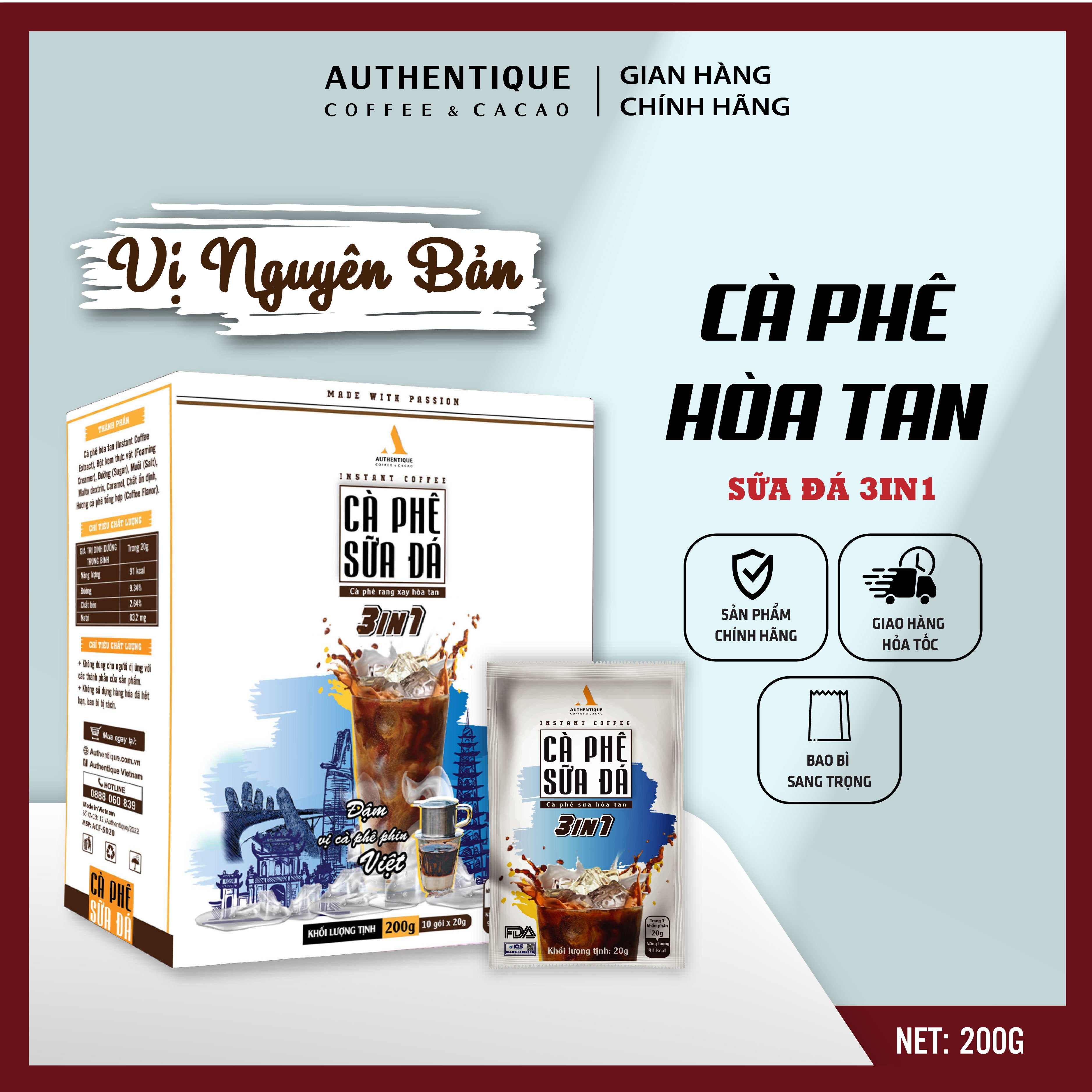 [GÓI LẺ] Cà phê sữa Authentique hòa tan 3in1 20G