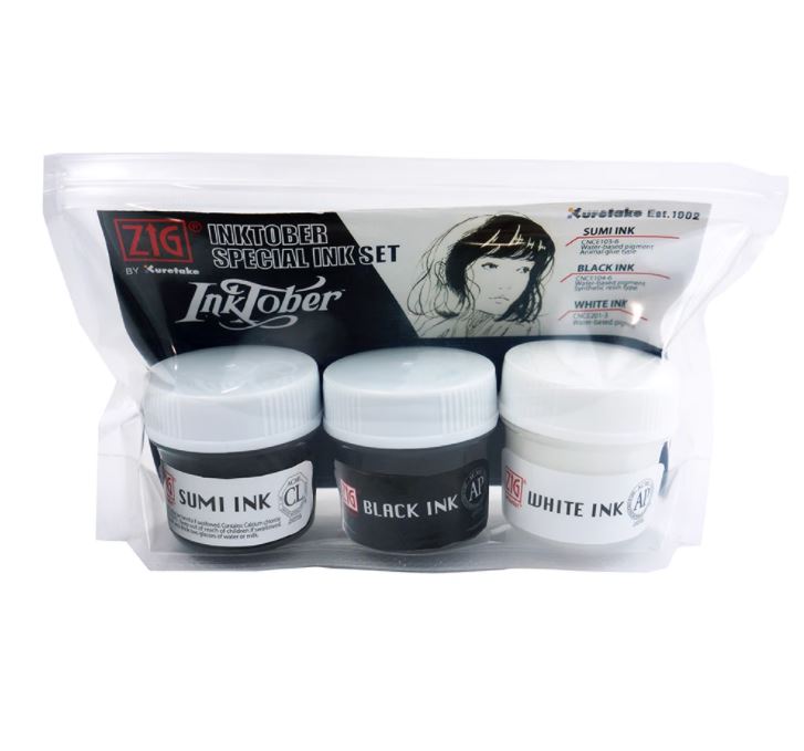 Bộ 3 hũ mực vẽ Inktober của Zig, Kuretake