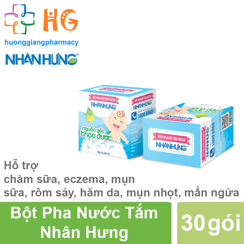 Bột pha nước tắm trẻ em Nhân Hưng (Hộp 30 gói)