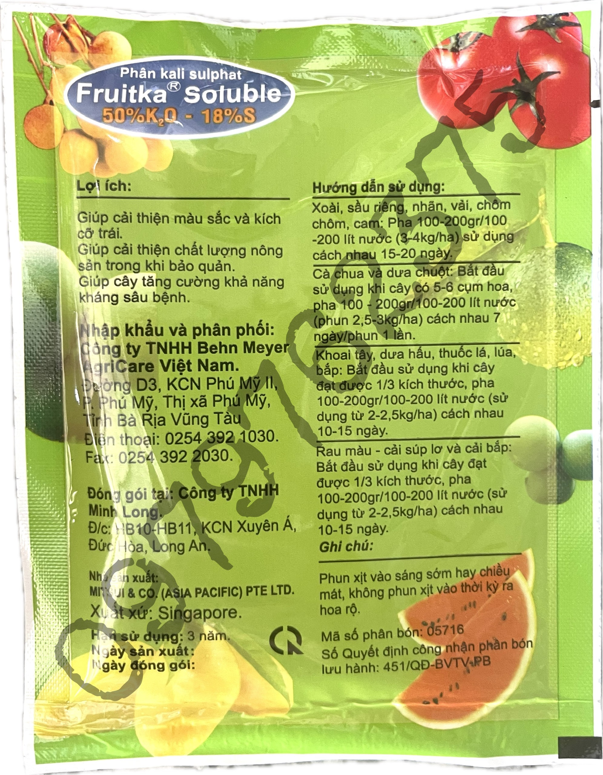 Phân Kali Sulphat - Kali Sunphat K2SO4 - Fruitka Soluble - 100g