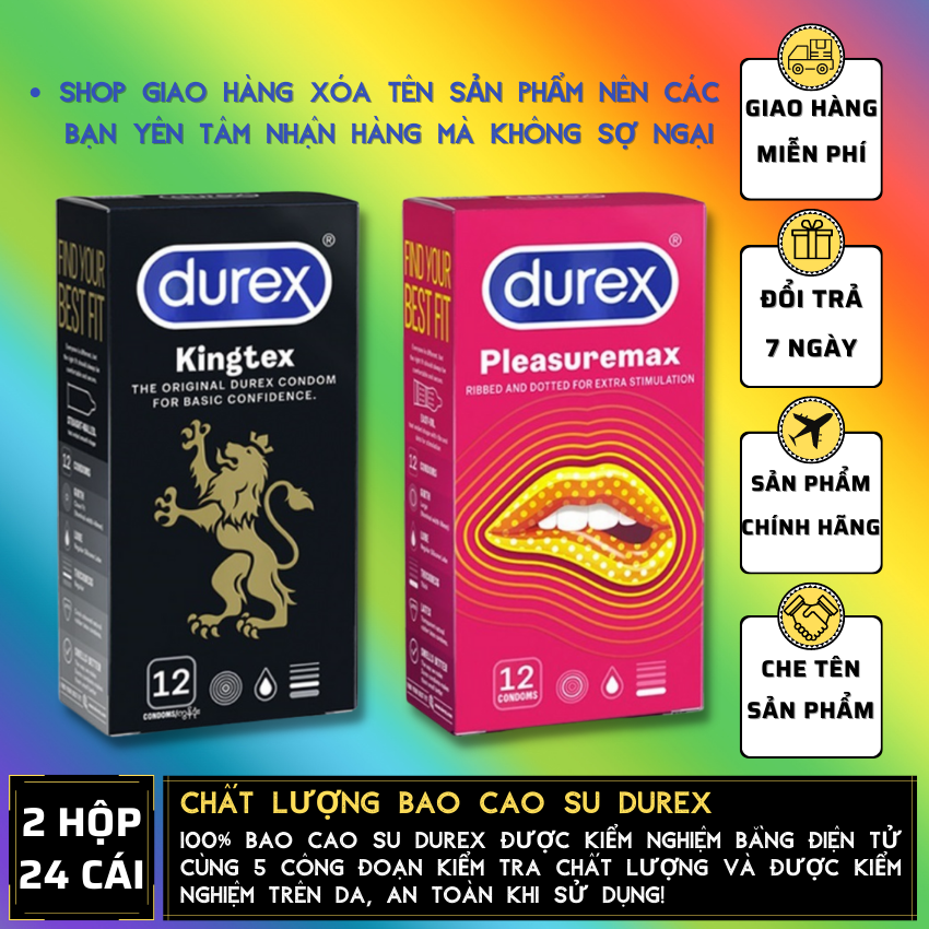 [02 Hộp] Bao Cao Su Durex Kingtex size cỡ nhỏ + Durex Pleasuremax gân gai  Che tên sản phẩm