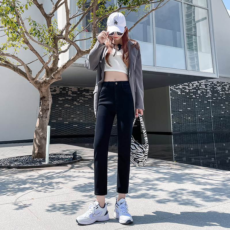 QUẦN JEANS NỮ ỐNG ĐỨNG LƯNG CAO MÀU ĐEN