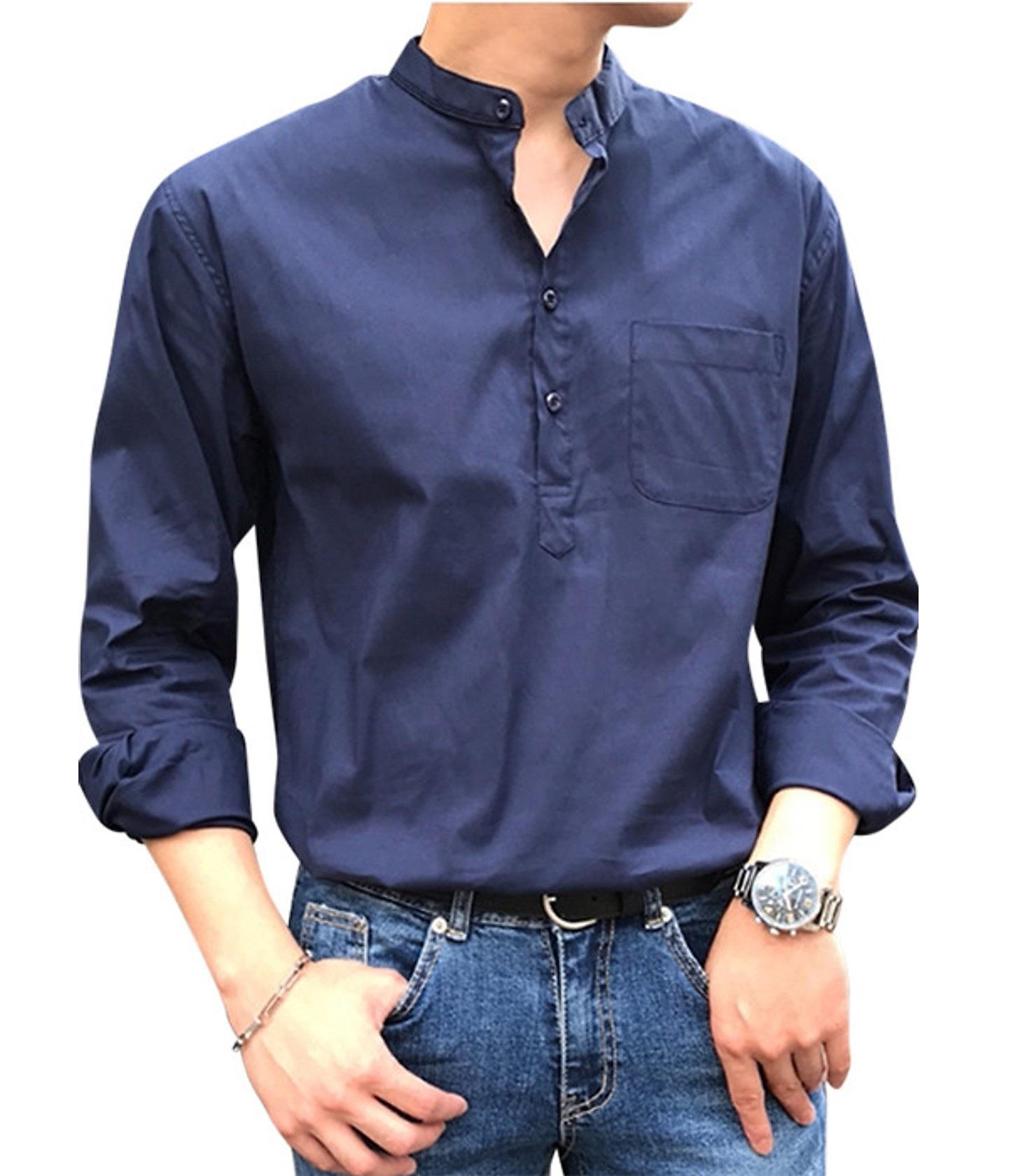 Sơ Mi nam cổ tàu kiểu phối , sơ mi nam cổ tàu chất cotton hàng đẹp phù hợp cả nam và nữ