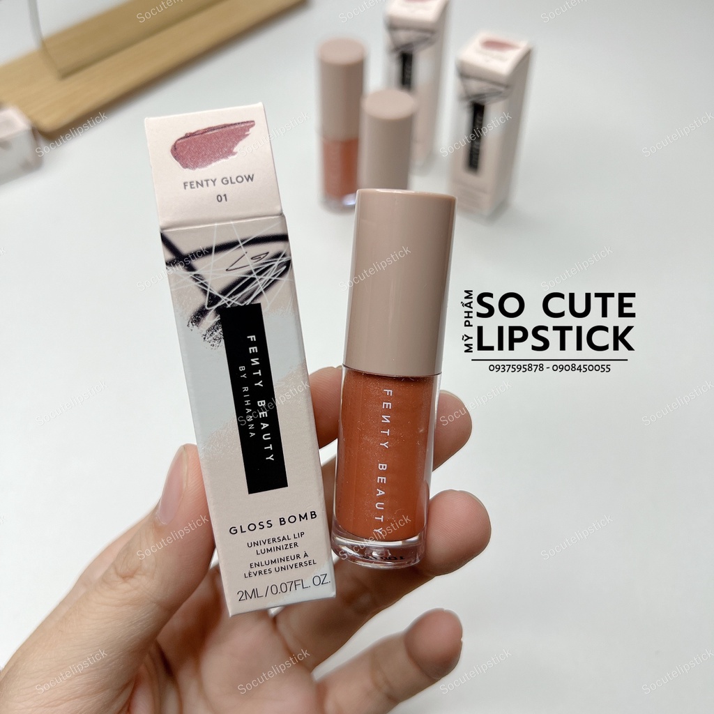 Son bóng feenty glow gloss bomb - fussy - sweet mouth - cookie jar 2ml -5.5ml - 9ml fullsize minisize