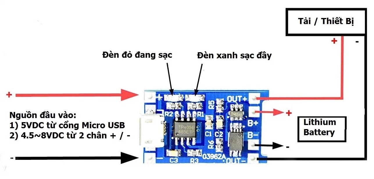 Mạch sạc pin Lithium-ion TP4056 1A