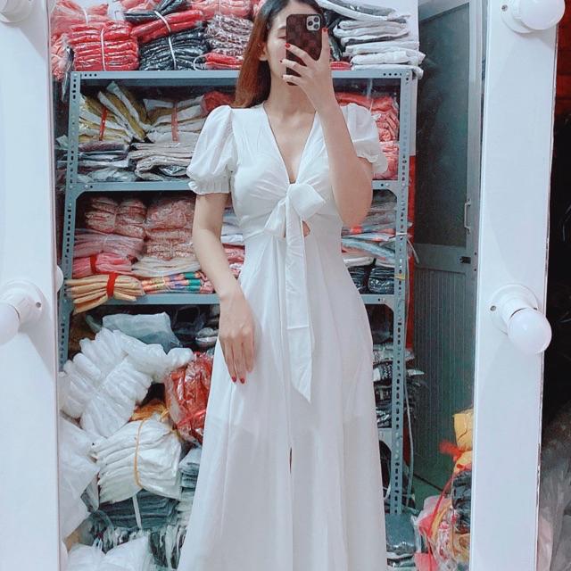 [HCM][FREESHIP] Đầm Maxi Trắng Vàng Váy Maxi Đi Biển
